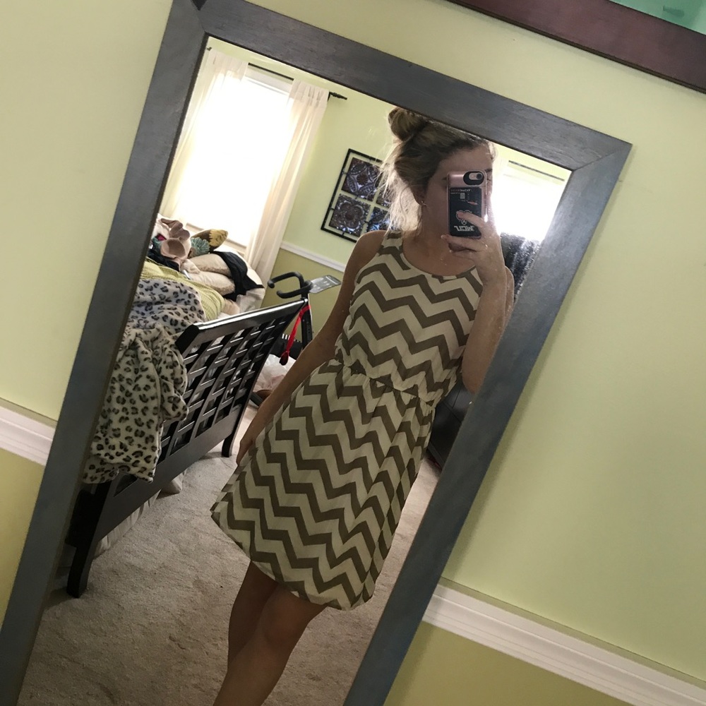 white and beige stripped dress
